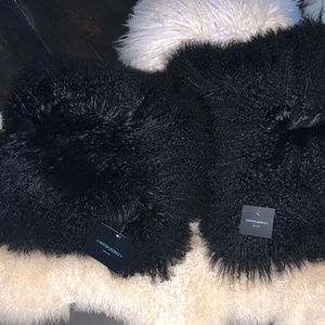 NWT 2 Real Mongolian Lamb Pillow with Insert Black